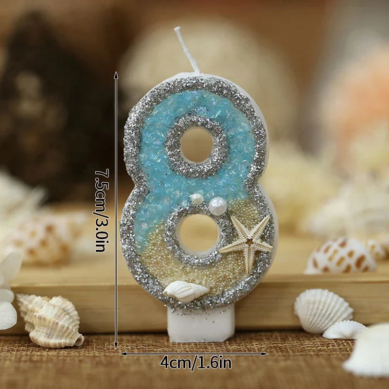 Rynx | Crown Number Candles for Birthdays – Digital 0-9 Cake Decoration with Ocean Starfish and Seashells Cake Topper for Anniversary and Special Days