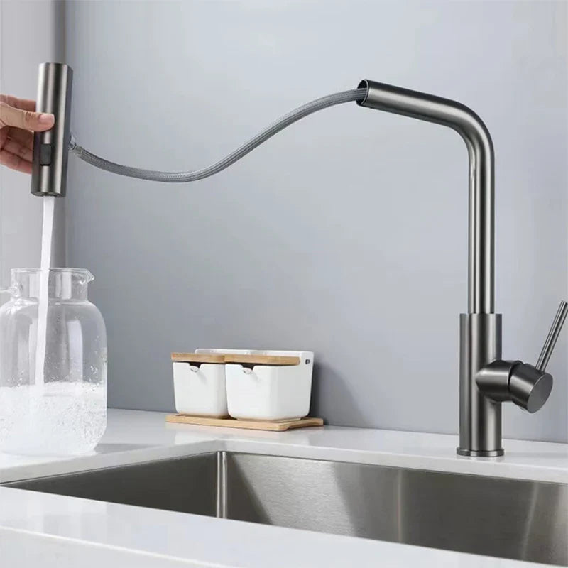Rynx | YCRAYS Black Kitchen Faucets - Gray Pull Out Rotation Waterfall Stream Sprayer Head Sink Mixer, Brushed Nickel Water Tap Accessory