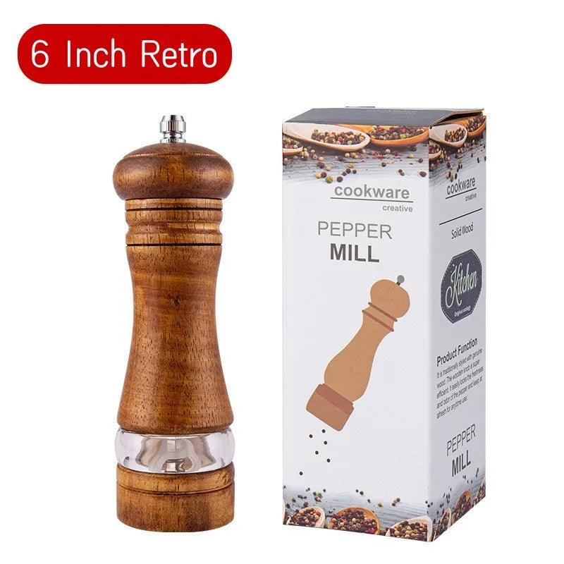 Rynx | Vintage Handcrafted Wooden Spice Mill Set - 6-Inch Gourmet Salt and Pepper Mills