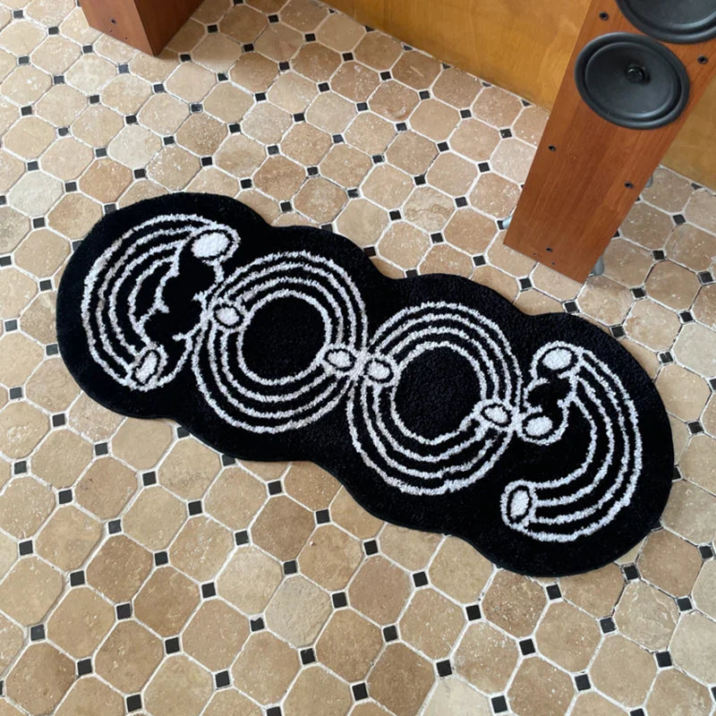 Rynx | Black White Tufting Letter Rug Long Nightstand Mat Soft Bedroom Living Room Rug Play Mat Floor Mat Aesthetic Home Decor 48x120cm