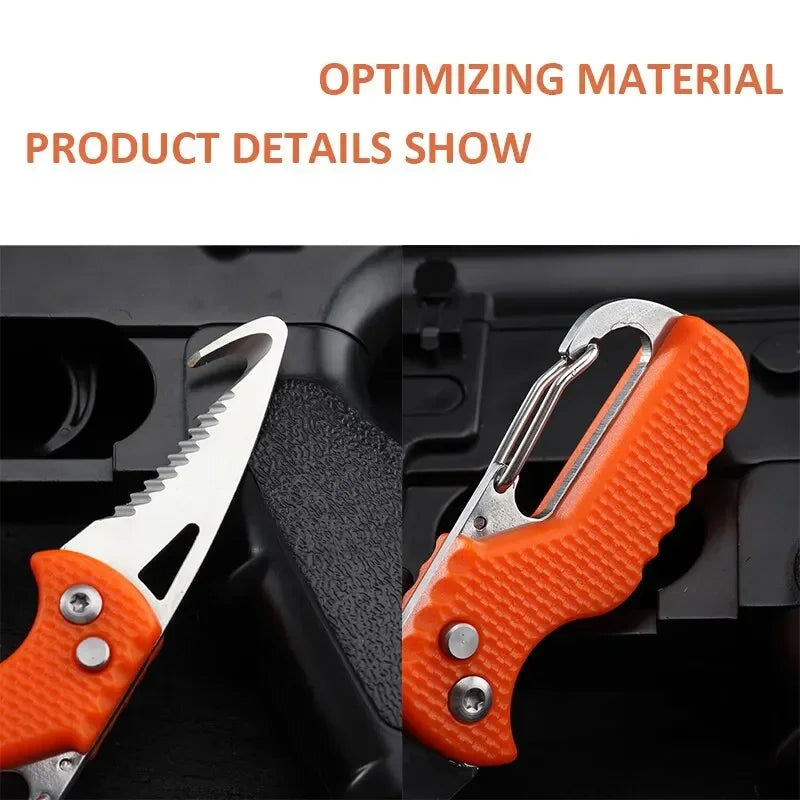 Rynx | Portable Folding Knife with Keychain - Serrated Hook Knife for Outdoor Camping, Express Package Gift, and Survival Tool Box Opener