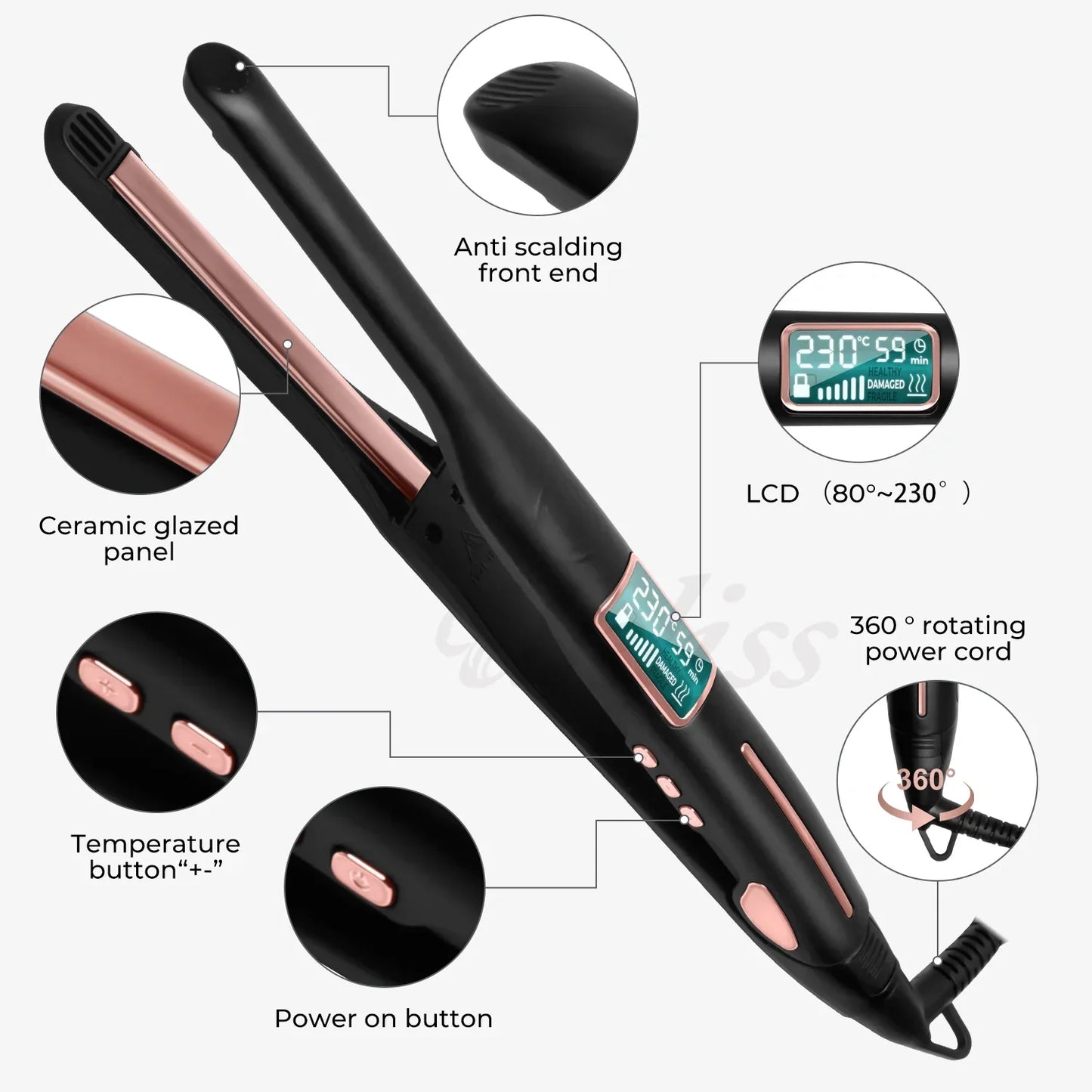 Rynx | Pencil flat iron straightener & curling wand 2-in-1