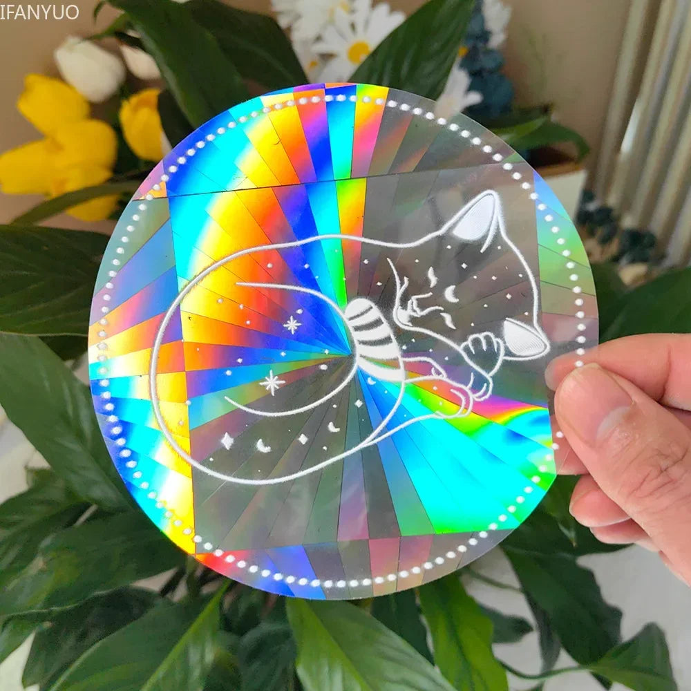 Rynx | PVC Self-Adhesive Glass Window Stickers | Sun Catcher Cat Moth Energy Suncatcher | Rainbow Prisms Sunlight Decals