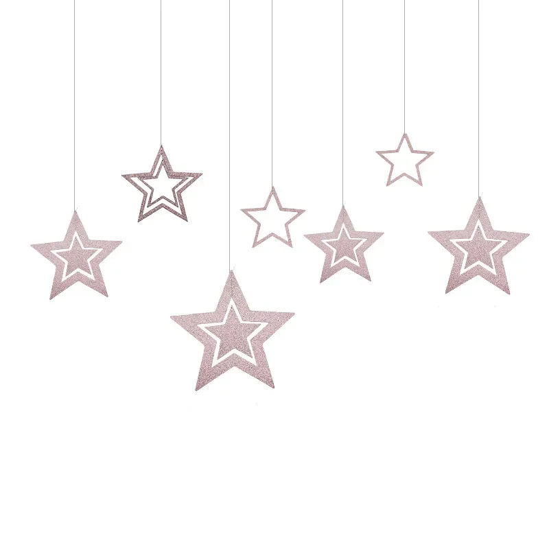 Rynx Rose Gold High Star Paper Garlands Banner Hanging for Wedding Christmas Decorations Kids Birthday Party Supplies Baby Party