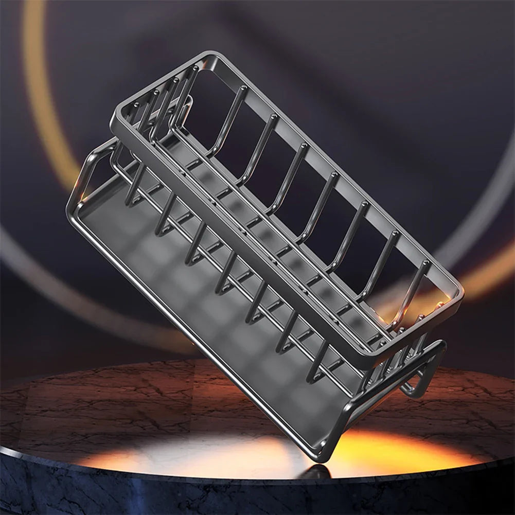 Rynx | Stainless Steel Sink Drain Rack with Sponge Storage - Kitchen Faucet Holder and Soap Drainer