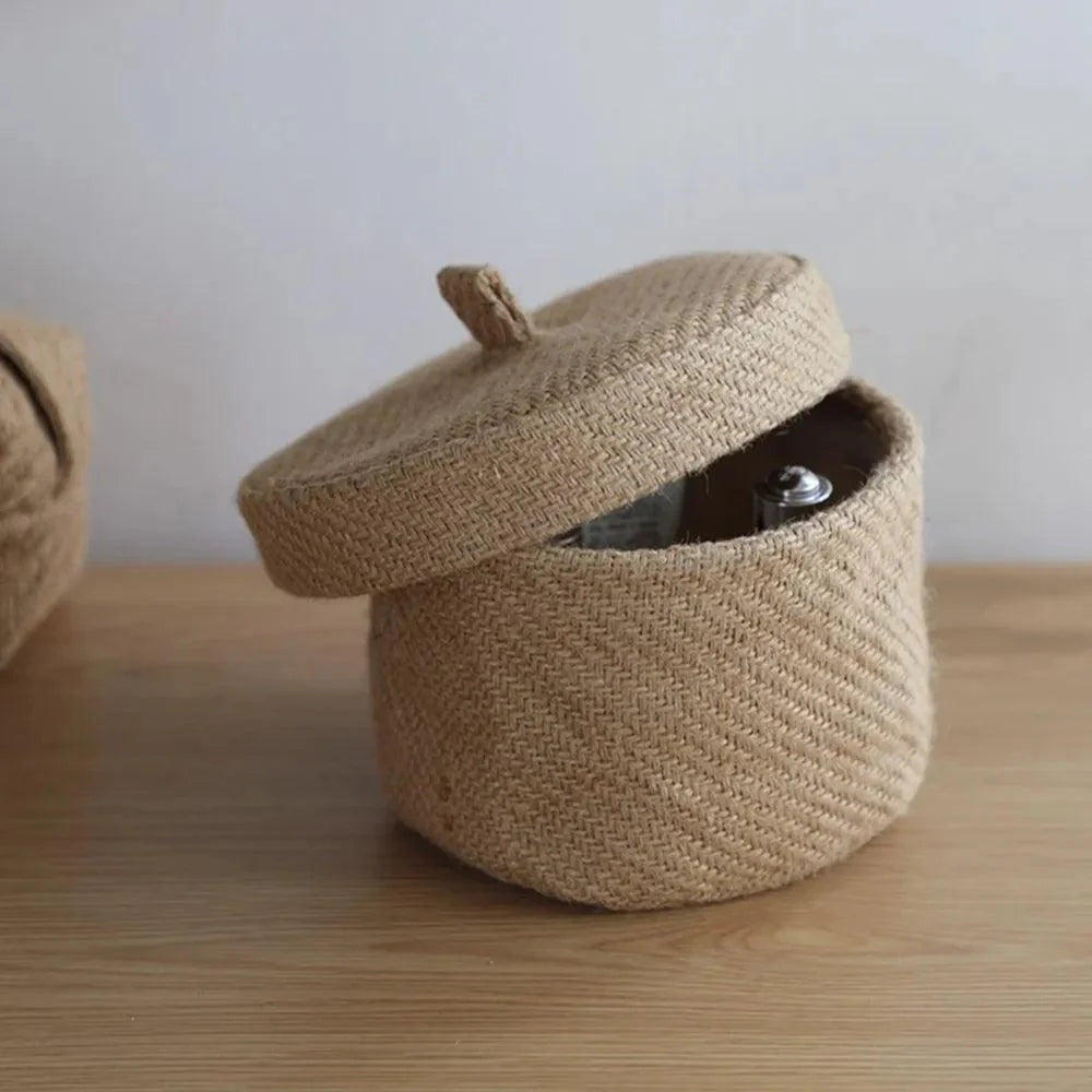 Rynx | Stylish round jute basket with lid - Contemporary organizational solution