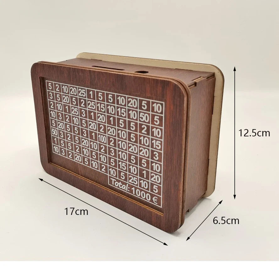 Rynx | Euro Money Box Wooden Piggy Bank - Available in 1000/2000/3000/5000/10000, Reusable with Saving Goal and Number Boxes