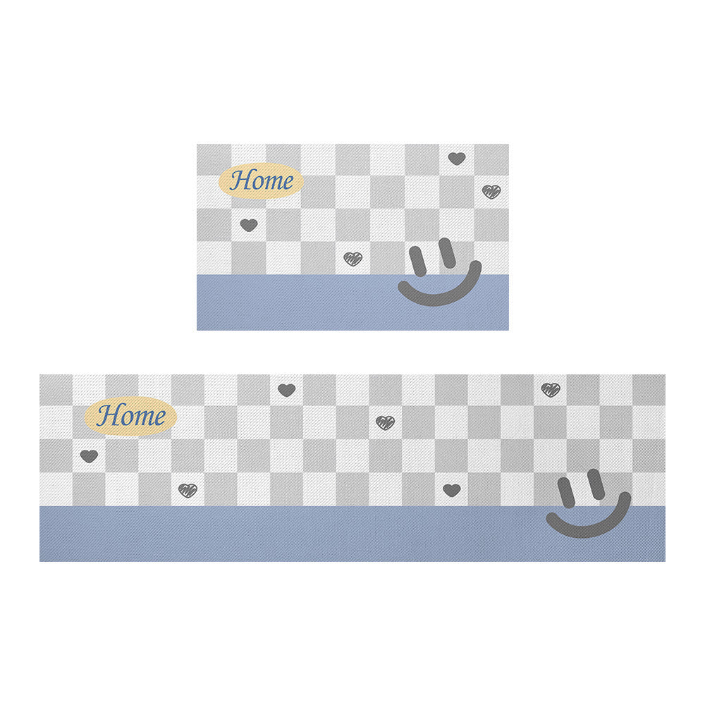Rynx | Smiling Gray and Light Blue Checkerboard PVC Leather Kitchen Mat