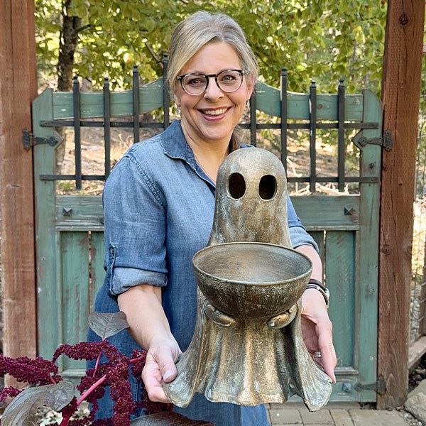 Rynx | Antique distressed gold finish standing spirit with bowl