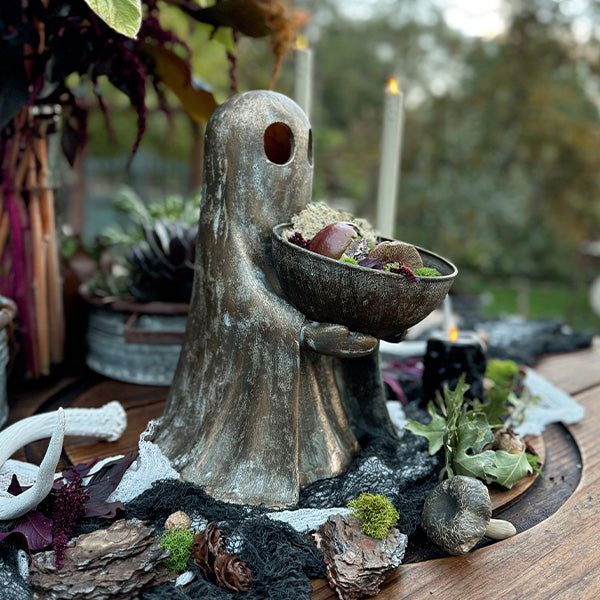 Rynx | Antique distressed gold finish standing spirit with bowl