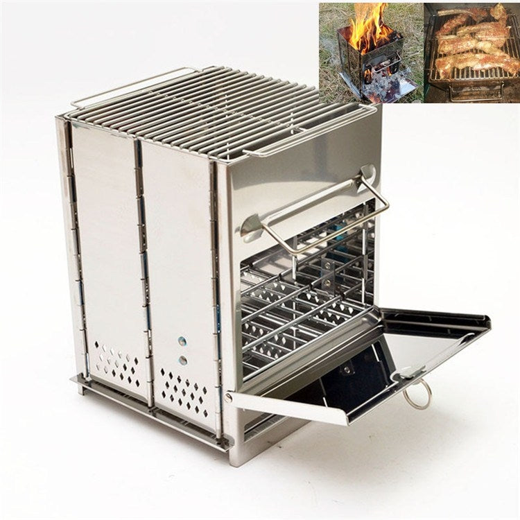 Rynx | Portable Stainless Steel Folding Barbecue Stove Charcoal Barbecue Grill Outdoor Camping Wood Stove