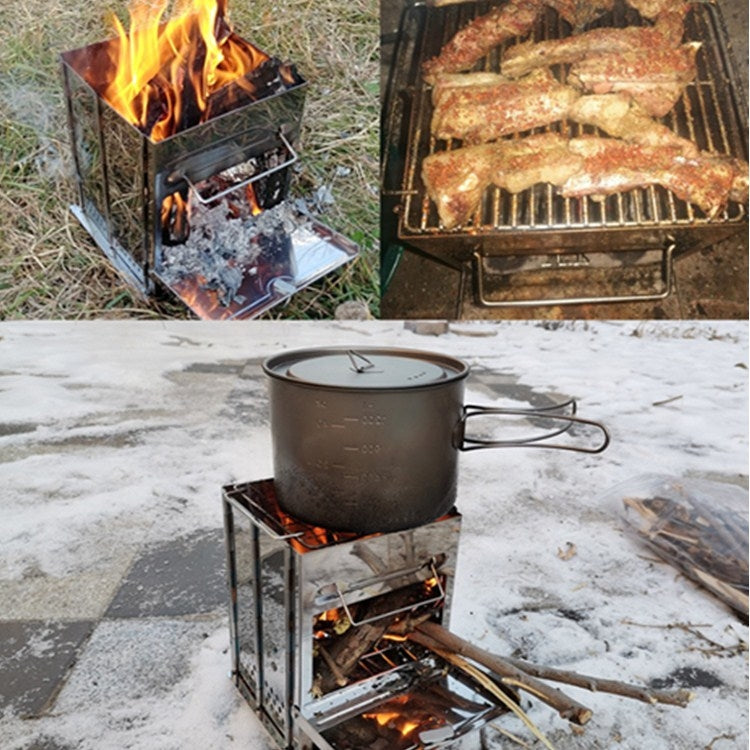 Rynx | Portable Stainless Steel Folding Barbecue Stove Charcoal Barbecue Grill Outdoor Camping Wood Stove