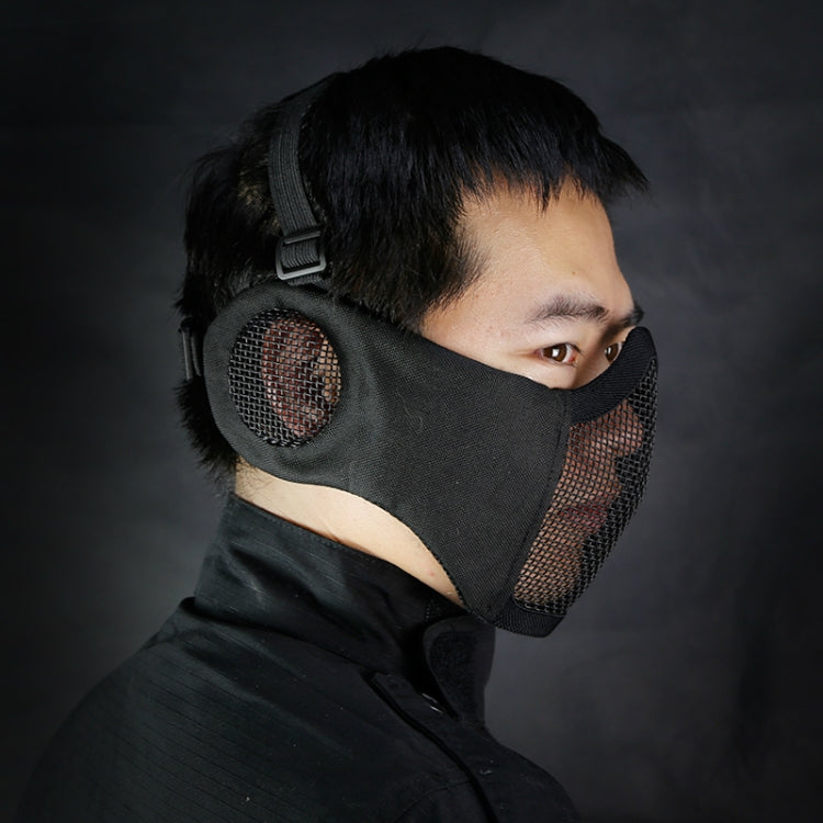 Rynx | WoSporT Half Face Metal Net Field Ear Protection Outdoor Cycling Steel Mask(Dark Crepe)