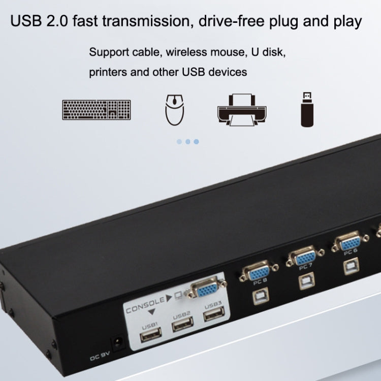 Rynx | FJGEAR FJ-810UK 8 In 1 Out USB KVM Switcher With Desktop Switch, Plug Type: US Plug (Black)