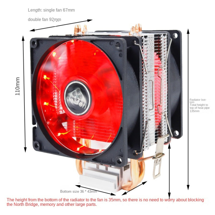 Rynx | Desktop Computer 6 Copper Pipe CPU Cooler Super Quiet Blue Light 3-Pin Single Fan