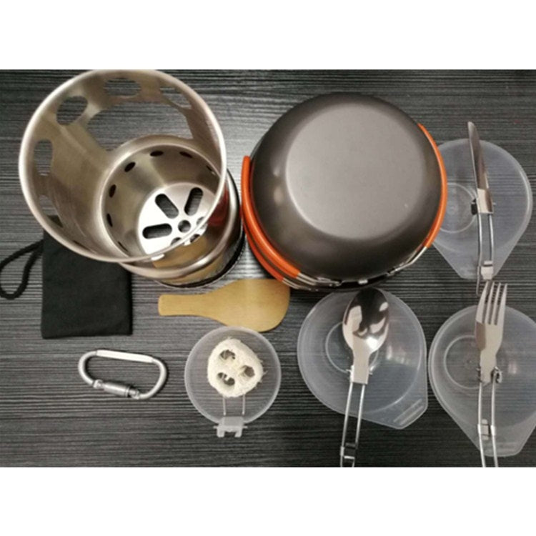 Rynx | Outdoor Hiking Camping Wood Stove Set With Cutlery(Orange Handle)