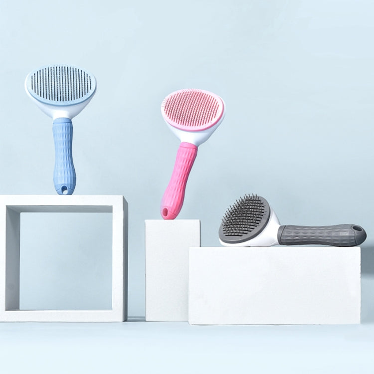 Stainless Steel Needle Automatic Cleaning Pet Hair Removal Dog Brush Pet Comb (Pink Fine Needle)