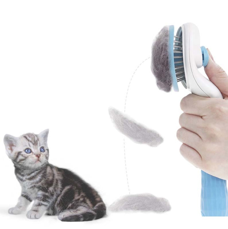 Stainless Steel Needle Automatic Cleaning Pet Hair Removal Dog Brush Pet Comb (Pink Fine Needle)