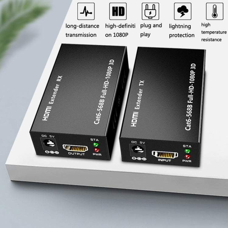 Rynx | 1 Pair HW-YD60 HDMI Extender 1080P Signal Booster, Effective Range: 60m, EU Plug (Black)