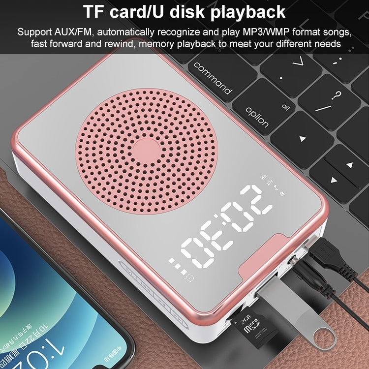 RYNX | ZXL-H3 Portable Teaching Microphone Amplifier with Time Display, Spec: Wireless Version (Rose Gold)