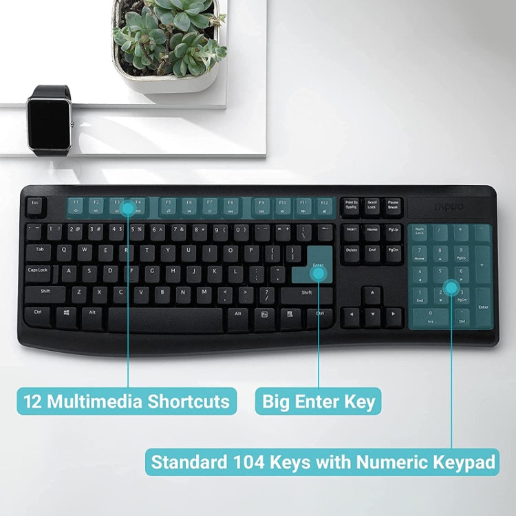 Rynx | Rapoo X1800PRO 104 Key Waterproof Multimedia Wireless Keyboard Mouse Set (Black)