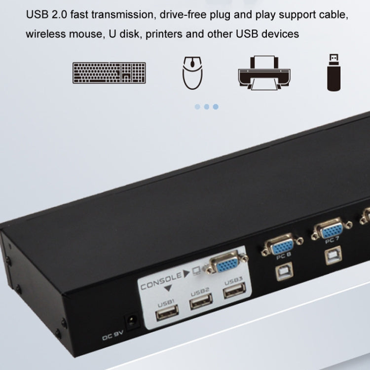 Rynx | FJGEAR FJ-810UK 8 In 1 Out Computer Host VGA To KVM Switch With Desktop Switch, EU Plug (Black)