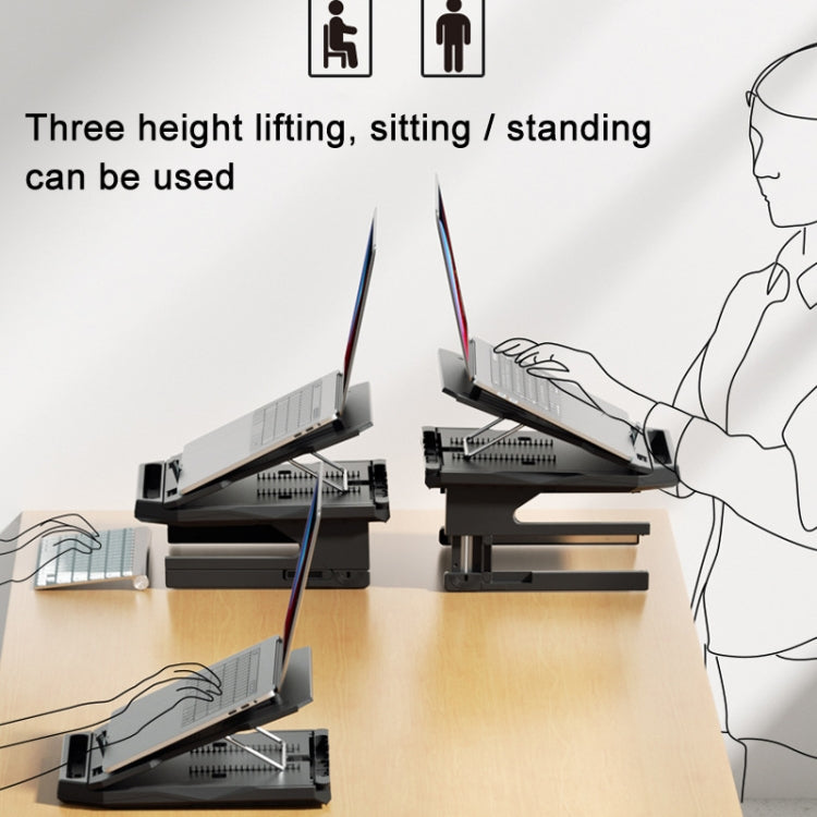 Rynx | Double Layer Folding Laptop Stand Aluminum Computer Height Adjustable Frame (Black)