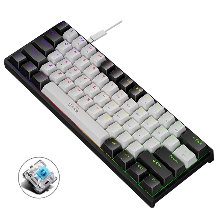 Rynx | LEAVEN K620 61 Keys Hot Plug-in Glowing Game Wireless Mechanical Keyboard, Cable Length: 1.8 m, Color: Black White Green Shaft