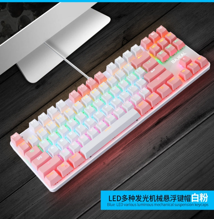 Rynx | BAJEAL K100 87 Keys Green Shaft Wired Mechanical Keyboard, Cable length: 1.6m (White Pink)