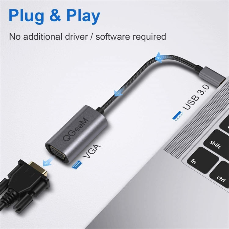 Rynx | QGeeM QG-UA07-A USB 3.0 to VGA High Speed Multi-Display Video Converter (Silver Gray)