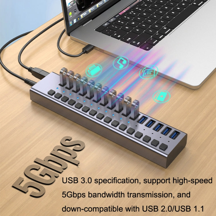 Rynx | HS-716MG USB3.0 Aluminum Alloy Gray 7 Ports 12V/2A Expansion Docking Computer Camera HUB