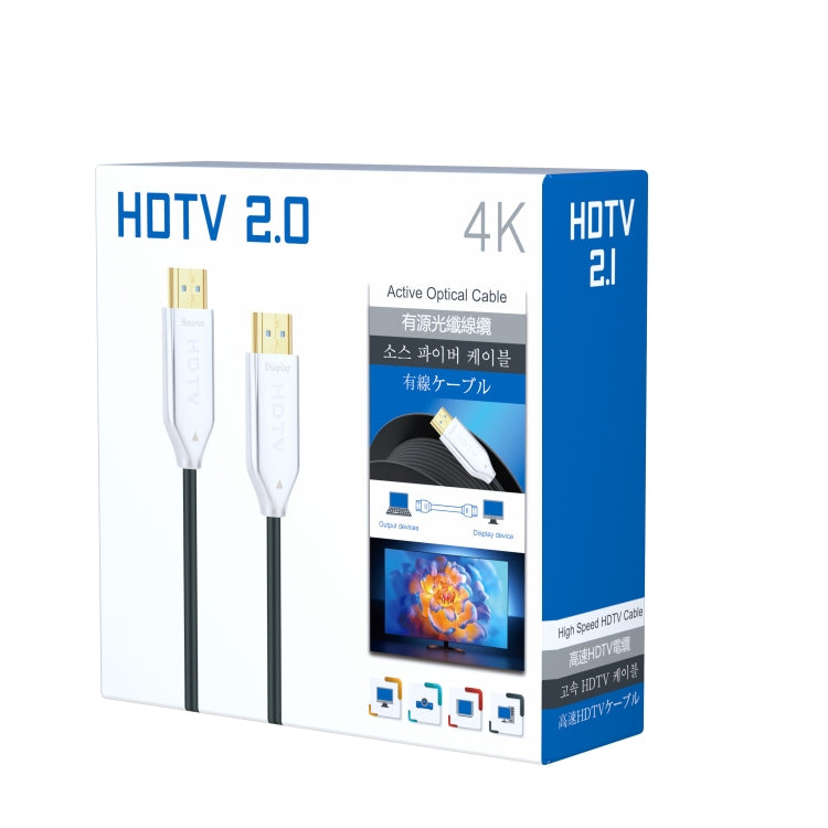 Rynx | 2.0 Version HDMI Fiber Optic 4K Ultra High Clear Line Monitor Connection Cable, Length: 90m with Sleeve (white)