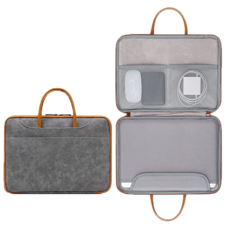 Rynx | Baona Leather Fully Open Portable Waterproof Laptop Bag, Size: 15/15.6/16 Inches (Gray Brown)