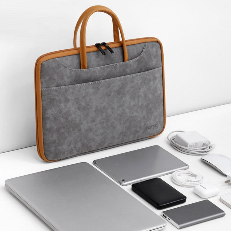 Rynx | Baona Leather Fully Open Portable Waterproof Laptop Bag, Size: 15/15.6/16 Inches (Gray Brown)