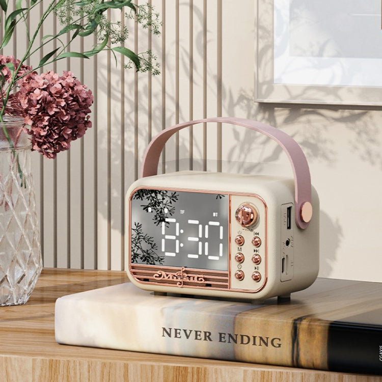 RYNX | S11 Handheld Retro Alarm Clock Bluetooth Speaker Desktop Portable Clock(Beige)