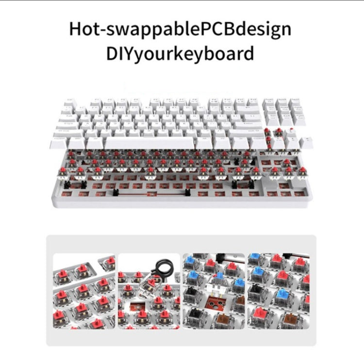 Rynx | Ajazz K870T 87-Key Hot Swap Bluetooth/Wired Dual Mode RGB Backlit Office Gaming Mechanical Keyboard Red Switch (Black)