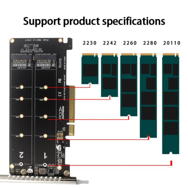Rynx | PCI-E X8 Double Disk Transfer Card NVME M.2 MKEY SSD RAID Array Expansion Adapter(PH45)