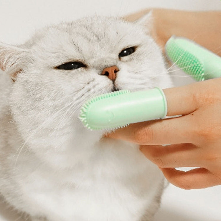 2 Piece Pet Tooth Cleaning Dual Finger Toothbrush Dogs and Cats Oral Cleaning Tools (Blue Green)