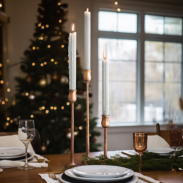 Rynx | Antique Brass Metal Pillar Candle Holders, Set of 3