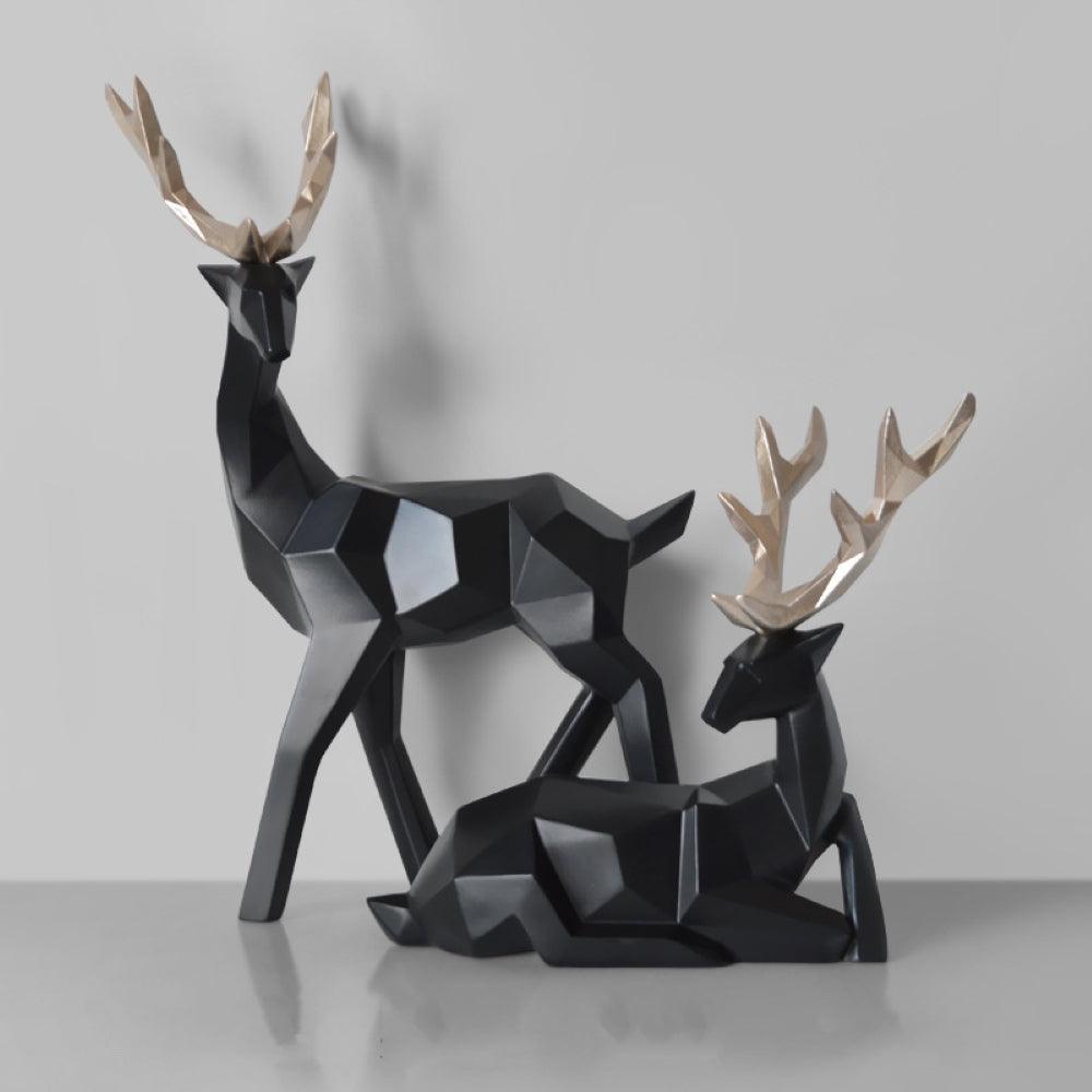 RYNX | Deers Resin Art Sculpture Home Decor Black - 2 Pcs Set