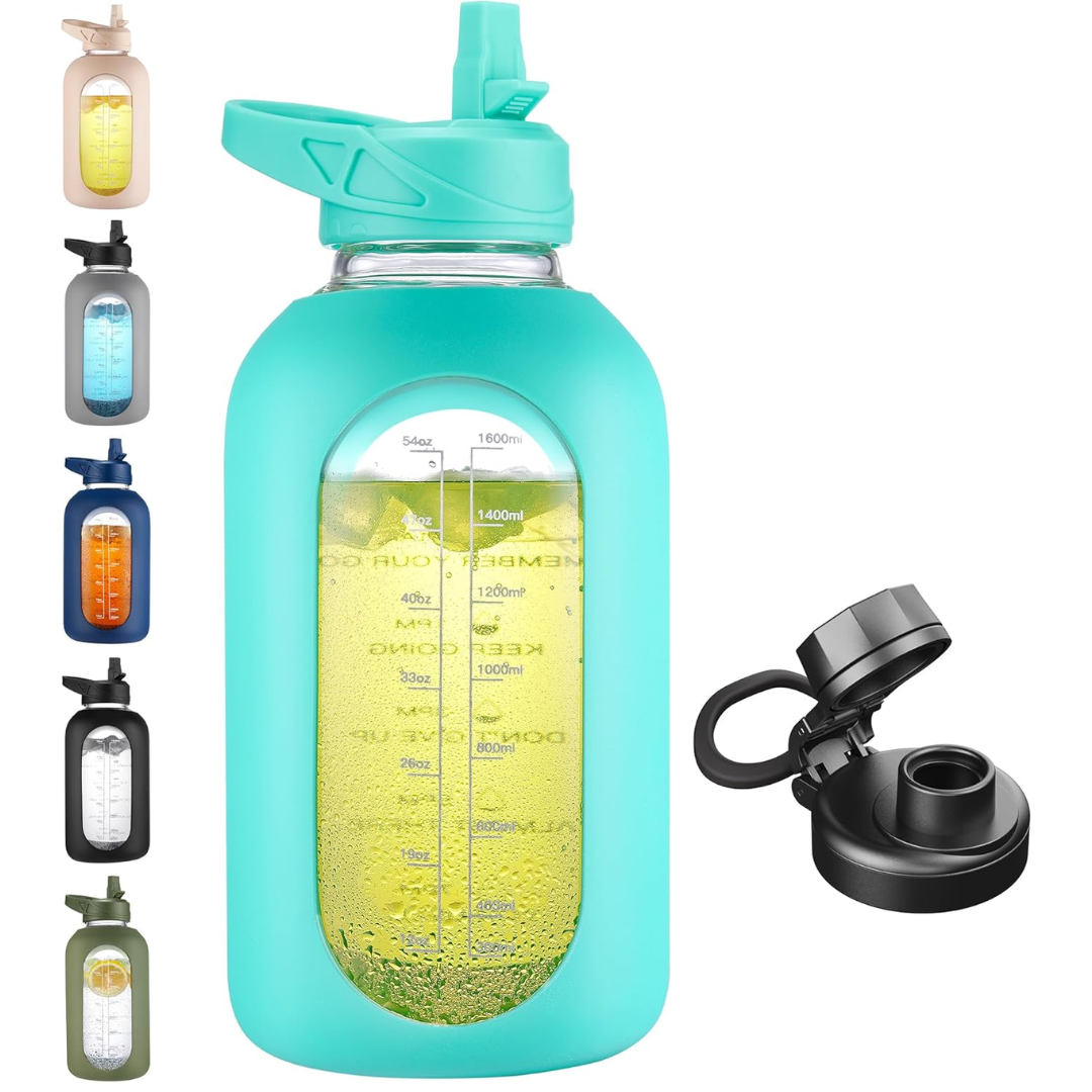 RYNX | Motivational Glass Water Bottle 900ml with Straw Mint green