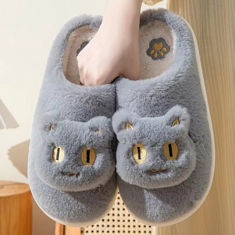 Rynx | Cozy Plush Cat Head Slippers for Couples - Soft Cotton Slippers for Winter Warmth