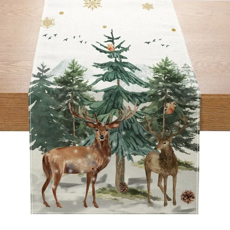 Rynx | Linen Christmas Table Runner Snowman Christmas Tree Home Dining Table Cloth Tablecloth 2023 Christmas Noel Christmas Decorations 2024