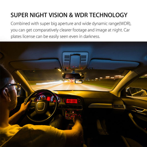 Rynx | A6T 4-inch 170° Wide Angle Full HD 1080P Car DVR Dual Lens Dash Cam Rear Camera Video Recorder with Touch Screen