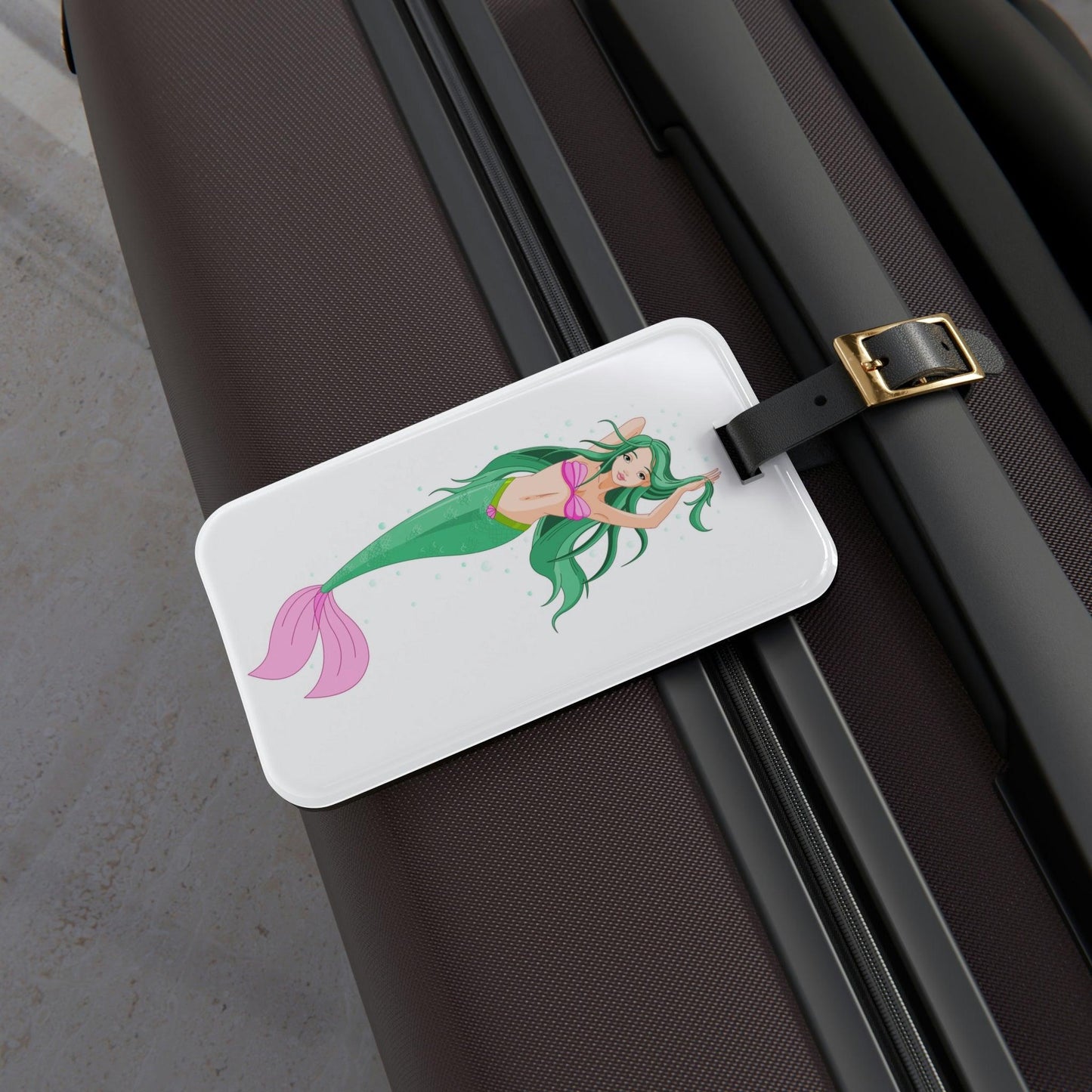 Rynx | Chic mermaid-inspired luggage tag with adjustable leather strap
