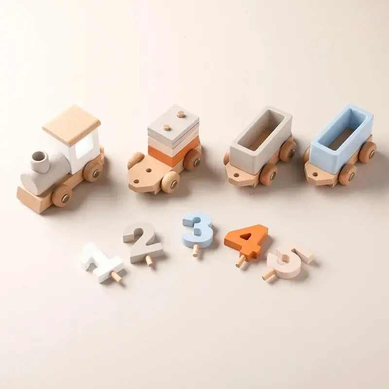 Rynx | Educational Wooden Train Set for Babies - Montessori-Inspired Learning Toy with Trolley and Number Blocks