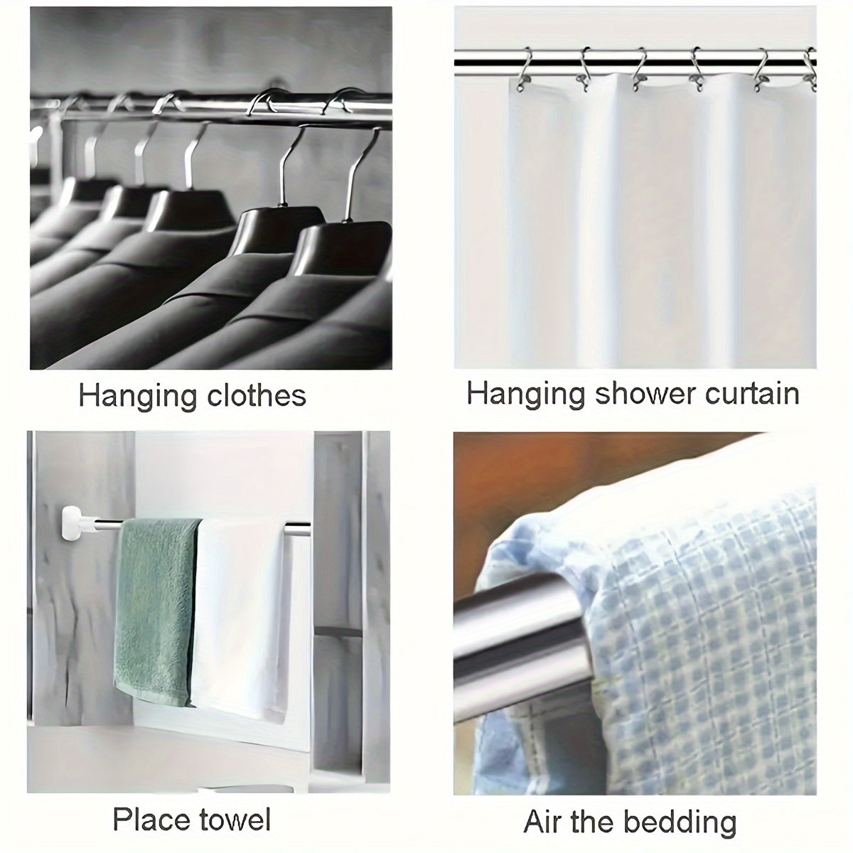 Rynx | Adjustable Tension Curtain Rod - Heavy-Duty, No-Drill Extendable Rod for Shower, Closet, Window, Towel Rack - Metal and Plastic Home Accessory