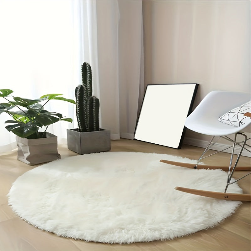Rynx | Super Soft White Round Plush Rug - Perfect for Living Room, Bedroom, and Nursery - Non-Slip, Fluffy and Machine Made