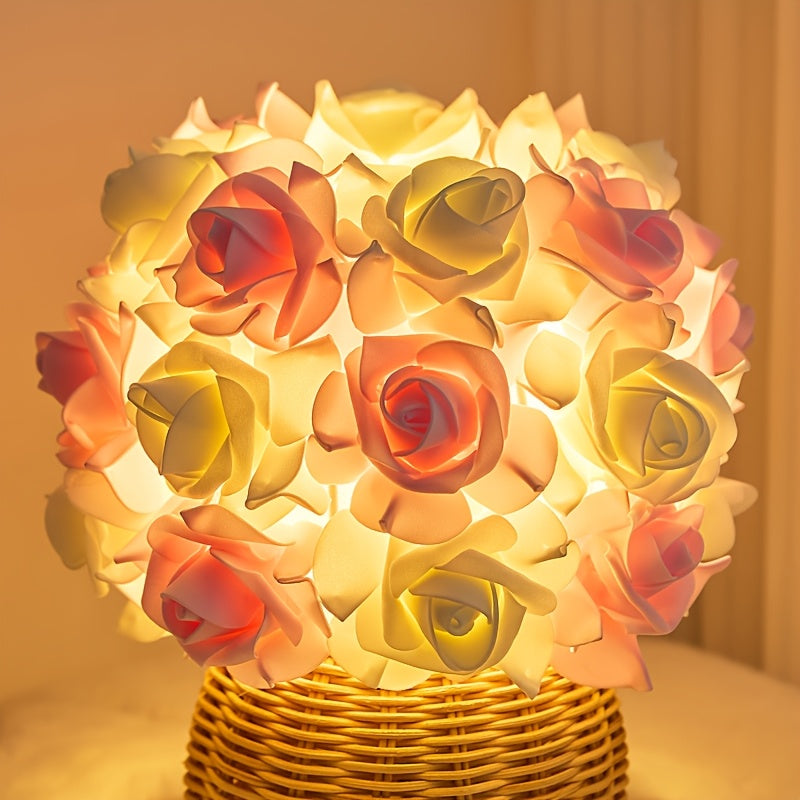 Rynx | FloraGlow - Art Deco USB Rose Table Lamp with Polished Base and Light Bulb