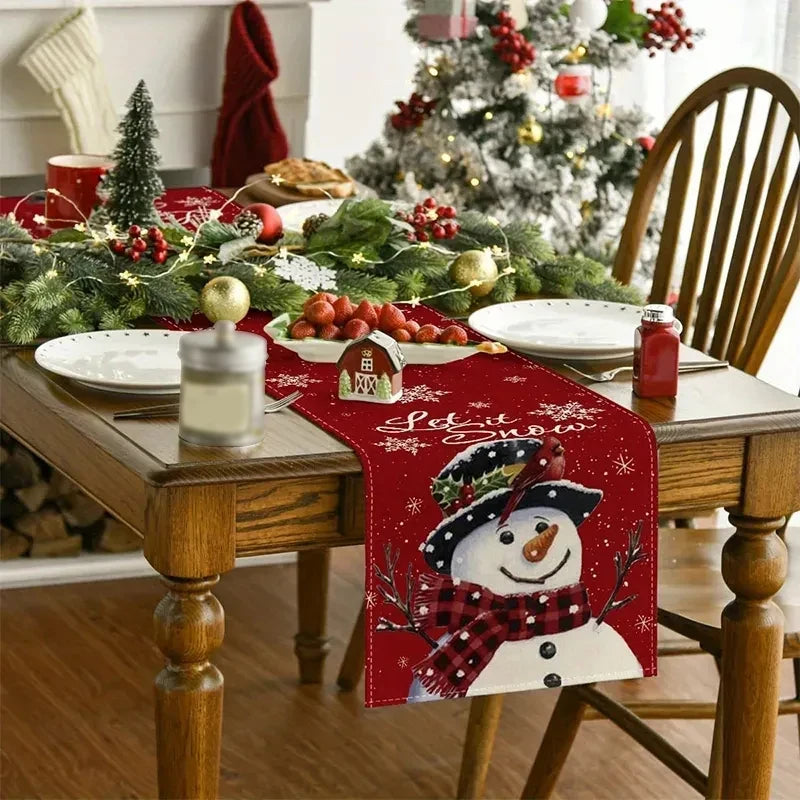 Rynx | Linen Christmas Table Runner Snowman Christmas Tree Home Dining Table Cloth Tablecloth 2023 Christmas Noel Christmas Decorations 2024